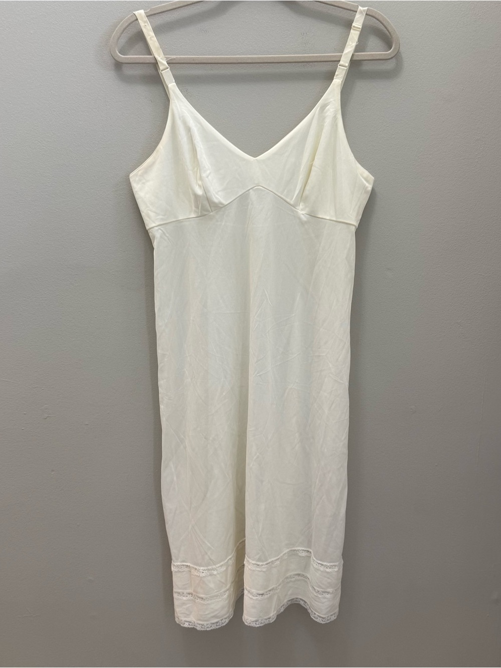 Vintage Women's Cream Slip Empire Waist Dress Lace Trim Coquette Size Small